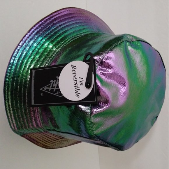 Eight Laser PU Metallic Bucket Hat Trendy Y2K - Picture 8 of 11